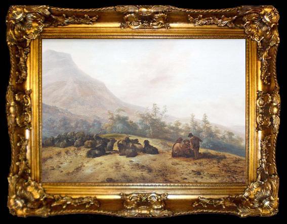 framed  Jacobus Mancadan Mountain landscape with shepherds, ta009-2